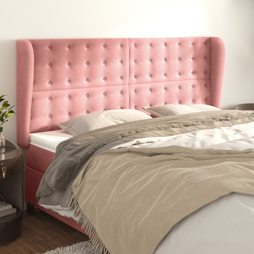 Hoofdbord met randen 203x23x118/128 cm fluweel roze is nu te koop bij PeponiXL, paradijselijk wonen!