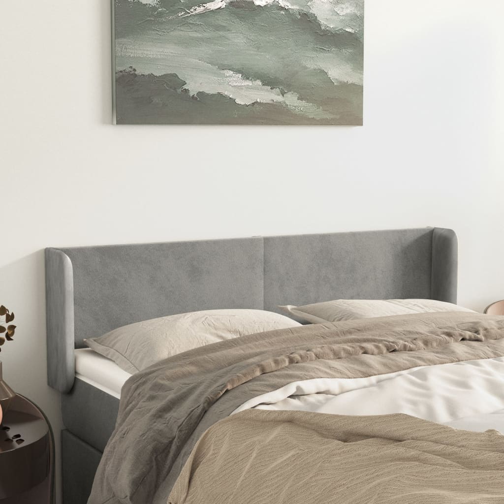 Hoofdbord met randen 147x16x78/88 cm fluweel lichtgrijs is nu te koop bij PeponiXL, paradijselijk wonen!