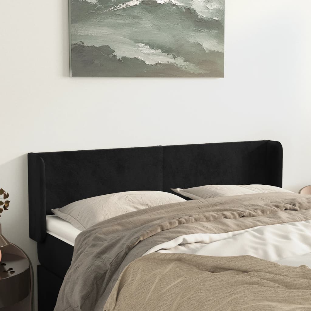 Hoofdbord met randen 147x16x78/88 cm fluweel zwart is nu te koop bij PeponiXL, paradijselijk wonen!
