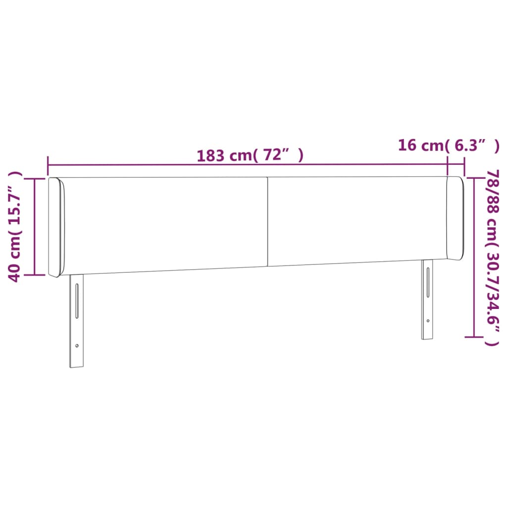 Hoofdbord met randen 183x16x78/88 cm fluweel donkergrijs is nu te koop bij PeponiXL, paradijselijk wonen!