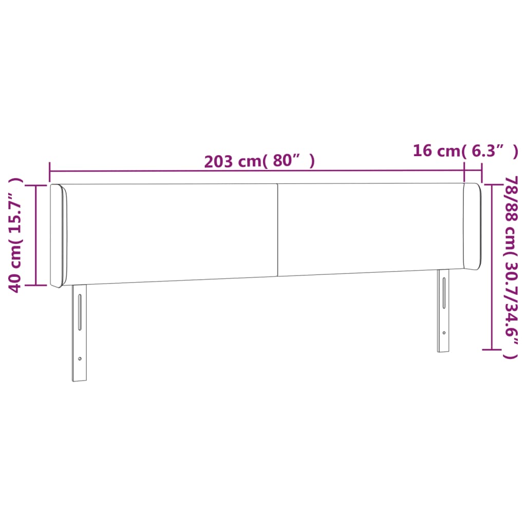 Hoofdbord met randen 203x16x78/88 cm fluweel donkergrijs is nu te koop bij PeponiXL, paradijselijk wonen!