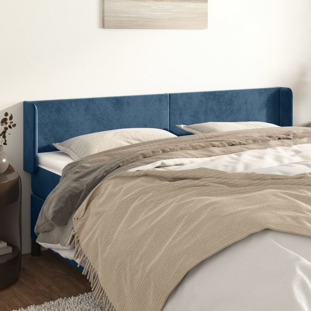 Hoofdbord met randen 203x16x78/88 cm fluweel donkerblauw is nu te koop bij PeponiXL, paradijselijk wonen!