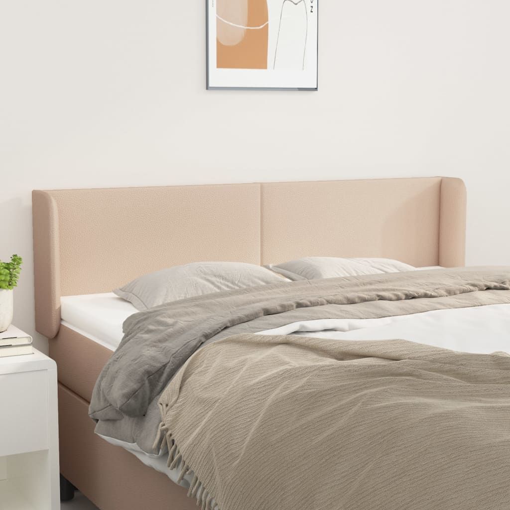 Hoofdbord met randen 147x16x78/88 cm kunstleer cappuccinokleur is nu te koop bij PeponiXL, paradijselijk wonen!