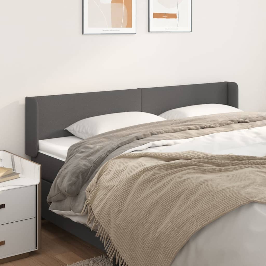 Hoofdbord met randen 203x16x78/88 cm kunstleer grijs is nu te koop bij PeponiXL, paradijselijk wonen!