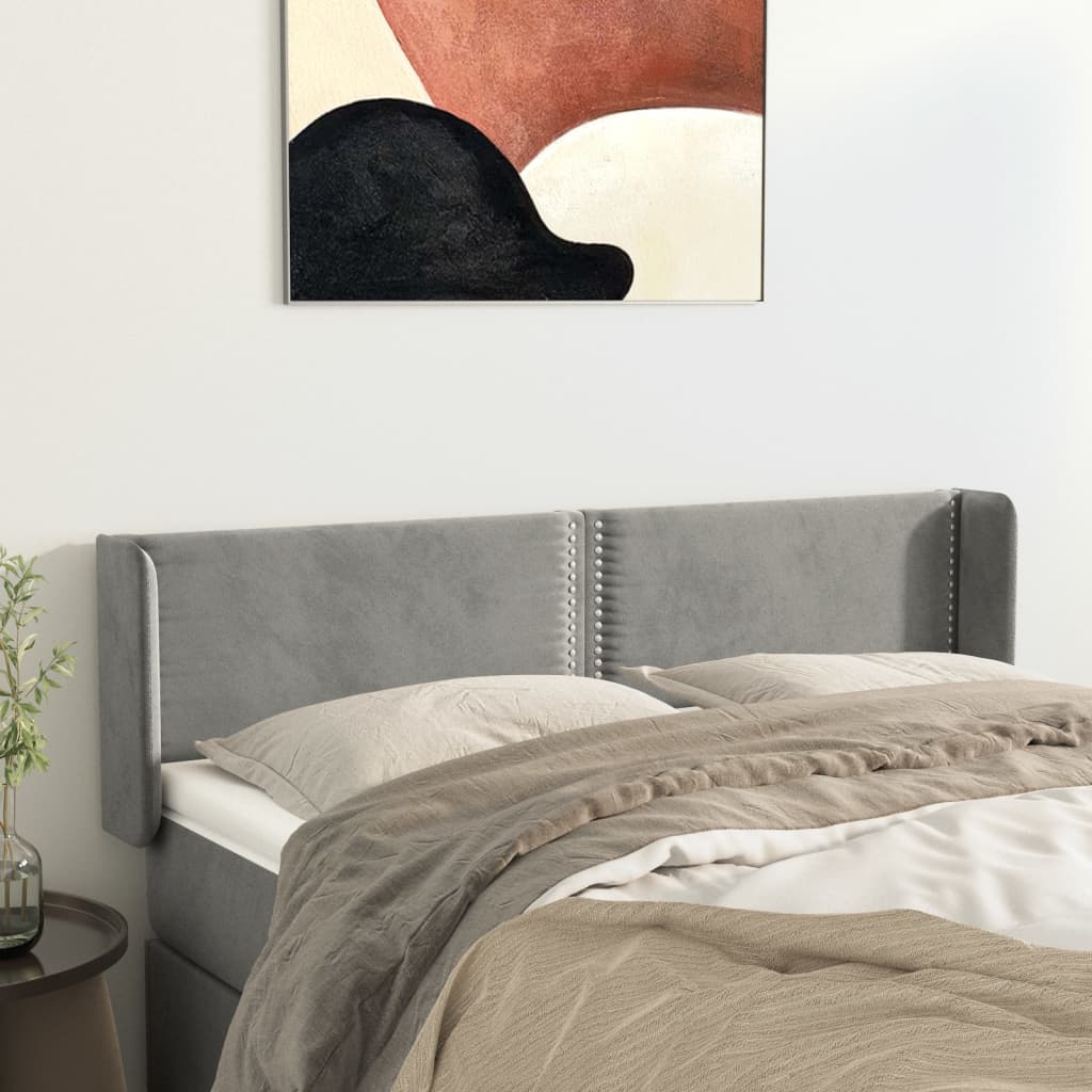 Hoofdbord met randen 147x16x78/88 cm fluweel lichtgrijs is nu te koop bij PeponiXL, paradijselijk wonen!