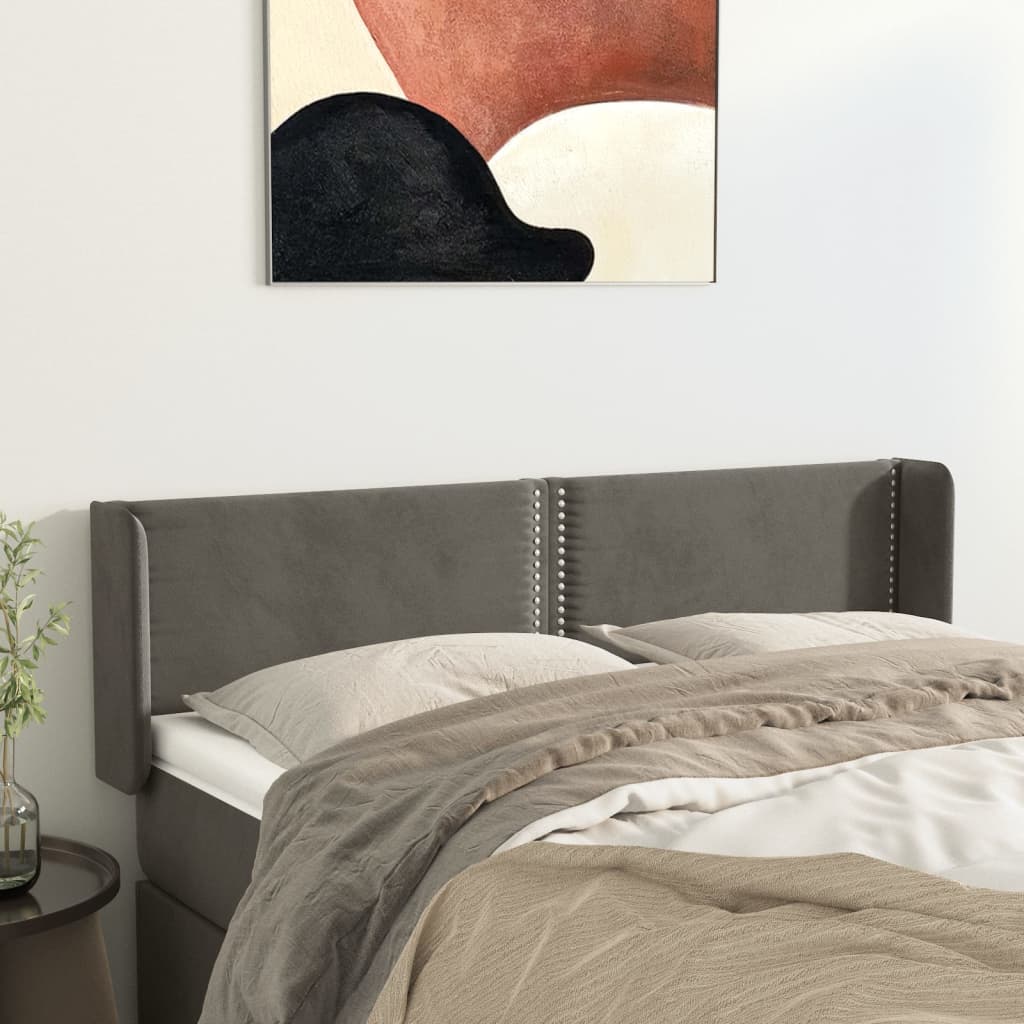 Hoofdbord met randen 147x16x78/88 cm fluweel donkergrijs is nu te koop bij PeponiXL, paradijselijk wonen!