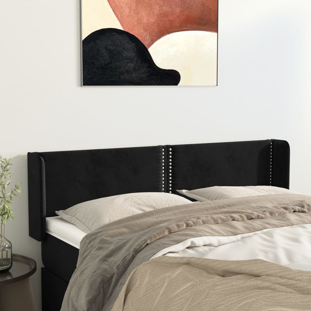 Hoofdbord met randen 147x16x78/88 cm fluweel zwart is nu te koop bij PeponiXL, paradijselijk wonen!