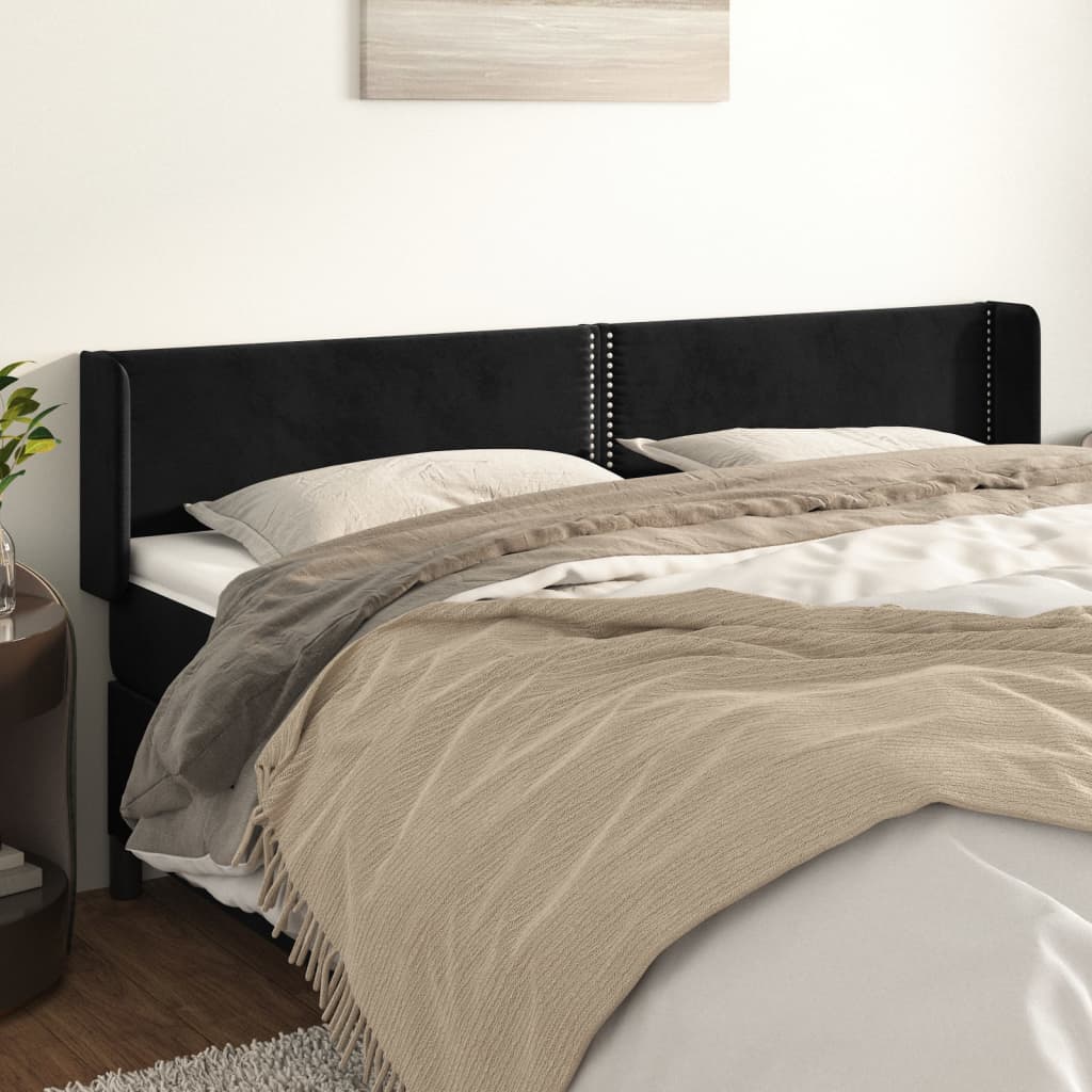 Hoofdbord met randen 163x16x78/88 cm fluweel zwart is nu te koop bij PeponiXL, paradijselijk wonen!