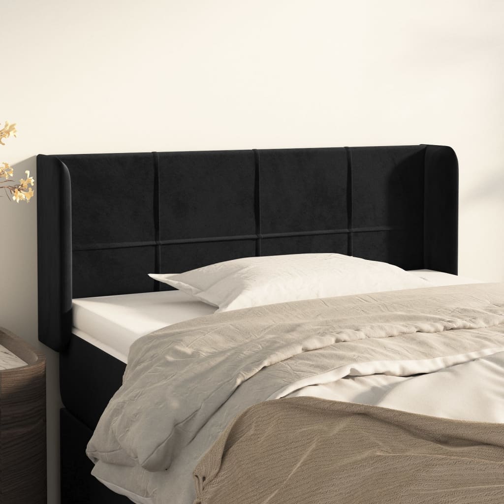 Hoofdbord met randen 93x16x78/88 cm fluweel zwart is nu te koop bij PeponiXL, paradijselijk wonen!