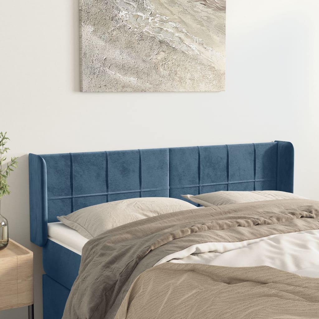 Hoofdbord met randen 147x16x78/88 cm fluweel donkerblauw is nu te koop bij PeponiXL, paradijselijk wonen!