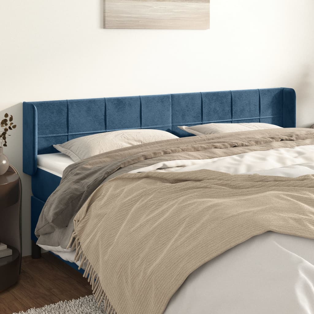 Hoofdbord met randen 163x16x78/88 cm fluweel donkerblauw is nu te koop bij PeponiXL, paradijselijk wonen!