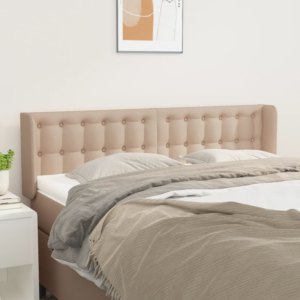 Hoofdbord met randen 147x16x78/88 cm kunstleer cappuccinokleur is nu te koop bij PeponiXL, paradijselijk wonen!