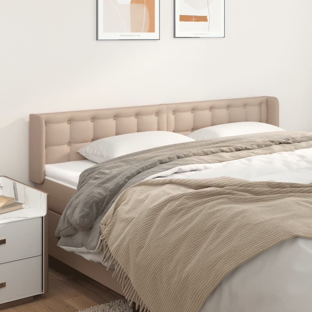 Hoofdbord met randen 183x16x78/88 cm kunstleer cappuccinokleur is nu te koop bij PeponiXL, paradijselijk wonen!