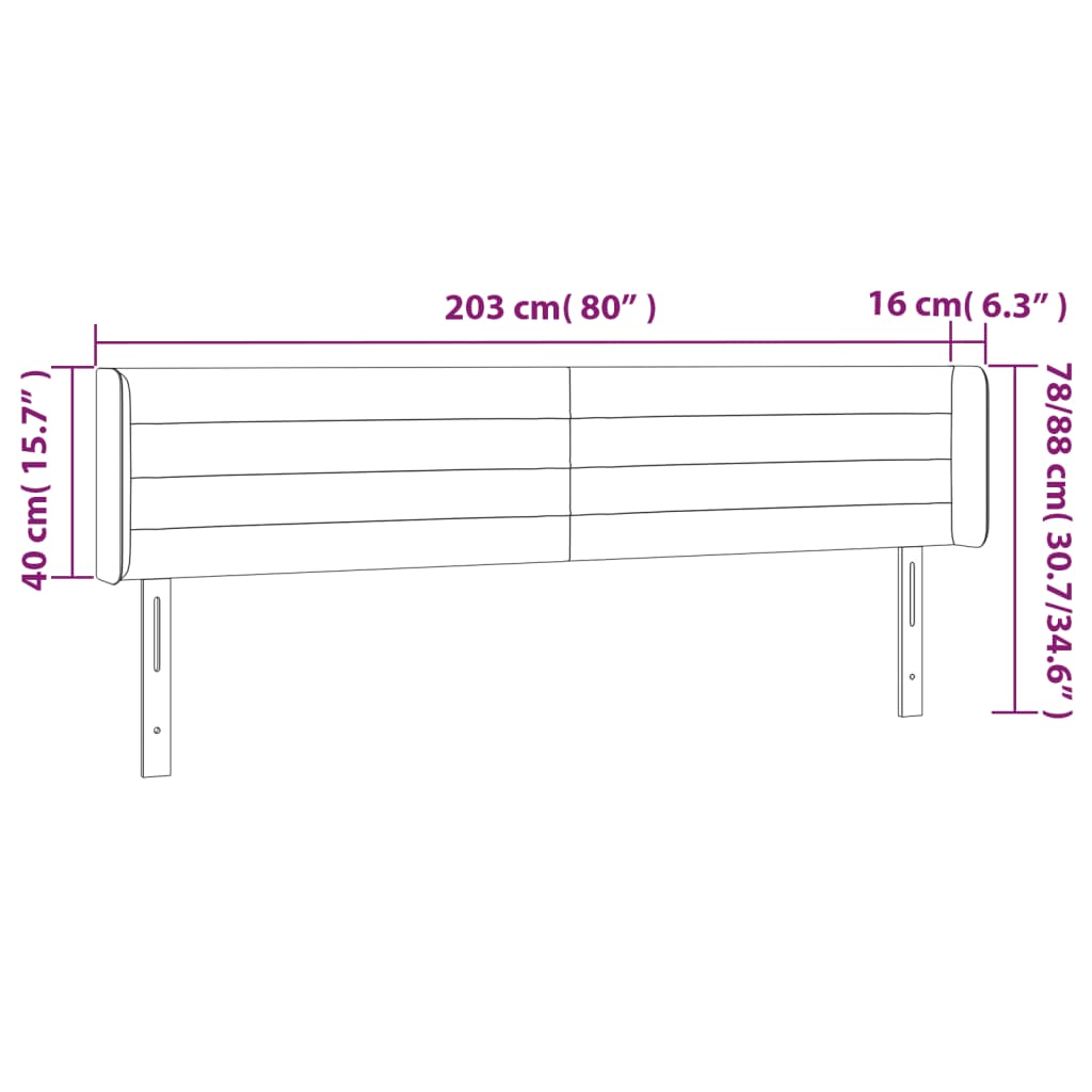 Hoofdbord met randen 203x16x78/88 cm stof lichtgrijs is nu te koop bij PeponiXL, paradijselijk wonen!