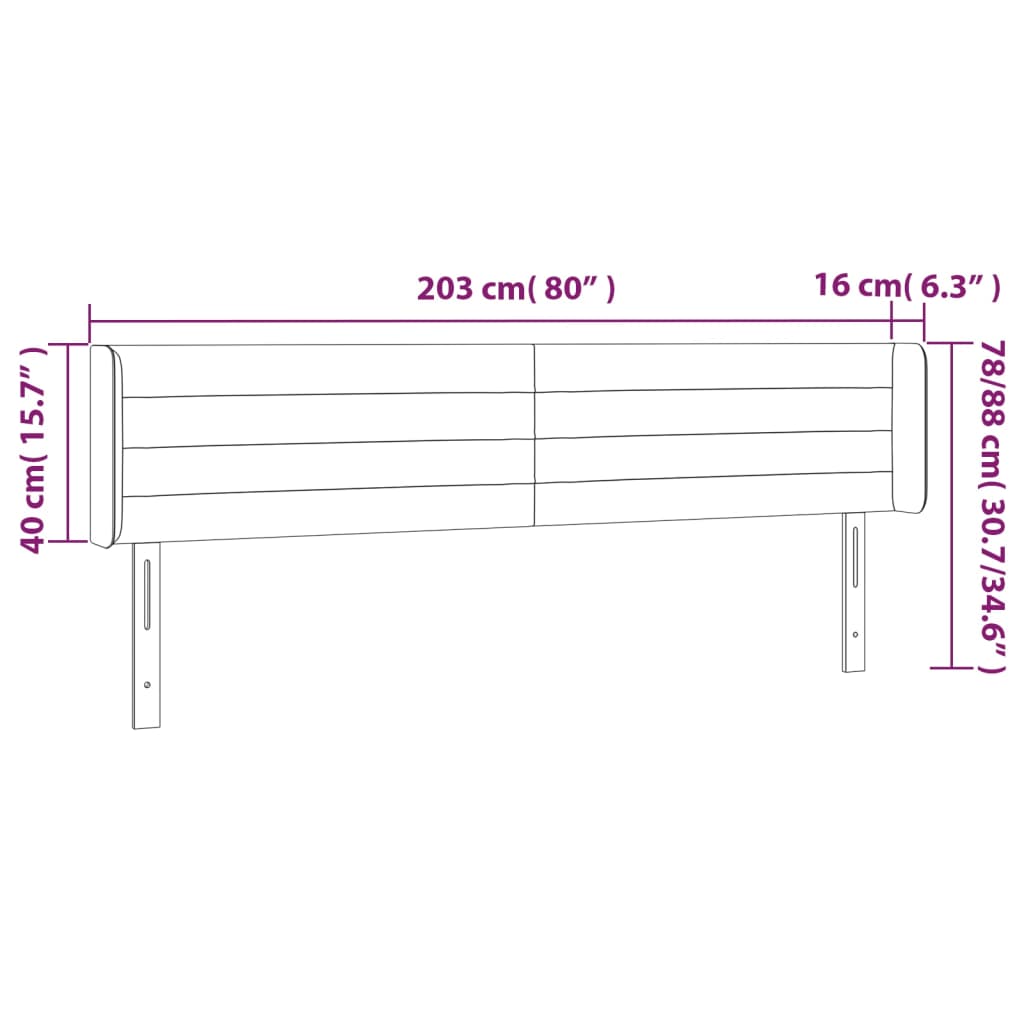 Hoofdbord met randen 203x16x78/88 cm stof crèmekleurig is nu te koop bij PeponiXL, paradijselijk wonen!
