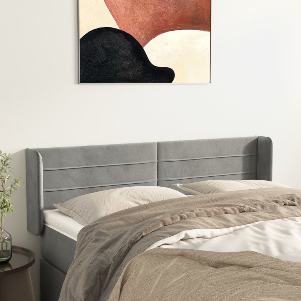 Hoofdbord met randen 147x16x78/88 cm fluweel lichtgrijs is nu te koop bij PeponiXL, paradijselijk wonen!