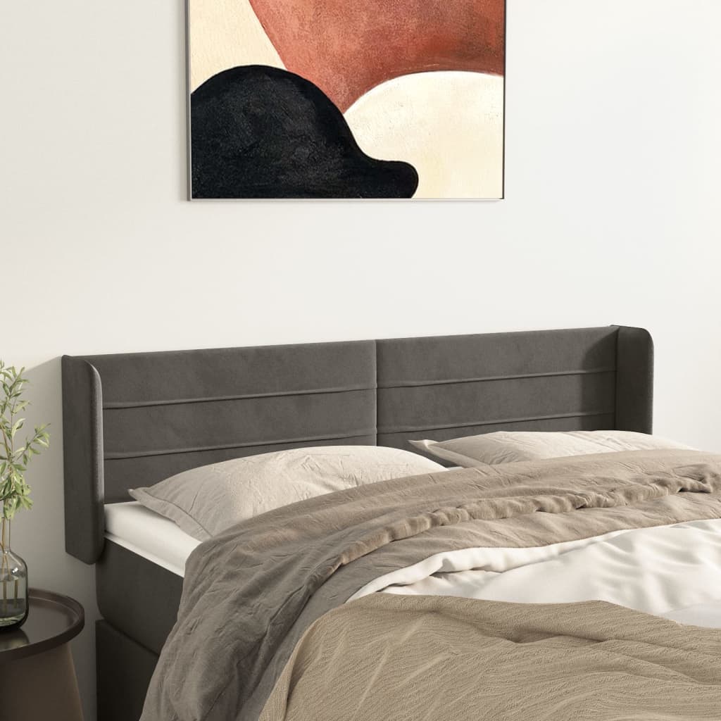 Hoofdbord met randen 147x16x78/88 cm fluweel donkergrijs is nu te koop bij PeponiXL, paradijselijk wonen!