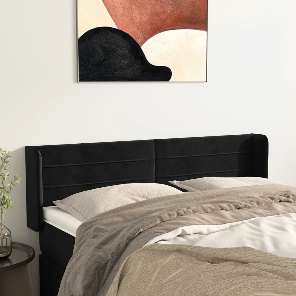 Hoofdbord met randen 147x16x78/88 cm fluweel zwart is nu te koop bij PeponiXL, paradijselijk wonen!