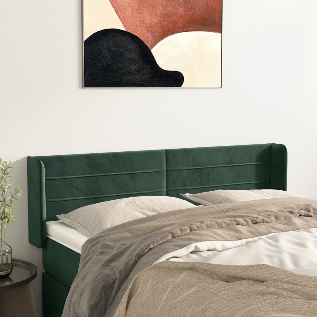 Hoofdbord met randen 147x16x78/88 cm fluweel donkergroen is nu te koop bij PeponiXL, paradijselijk wonen!