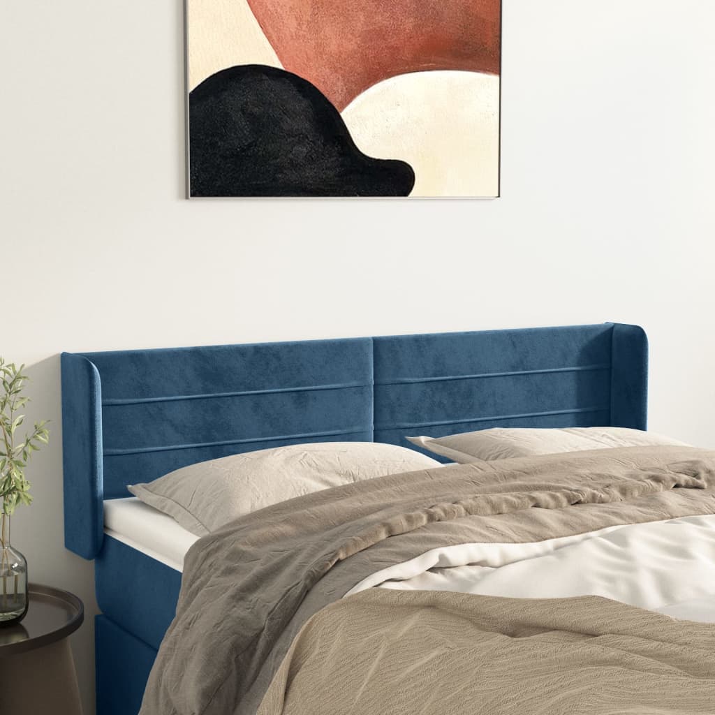 Hoofdbord met randen 147x16x78/88 cm fluweel donkerblauw is nu te koop bij PeponiXL, paradijselijk wonen!