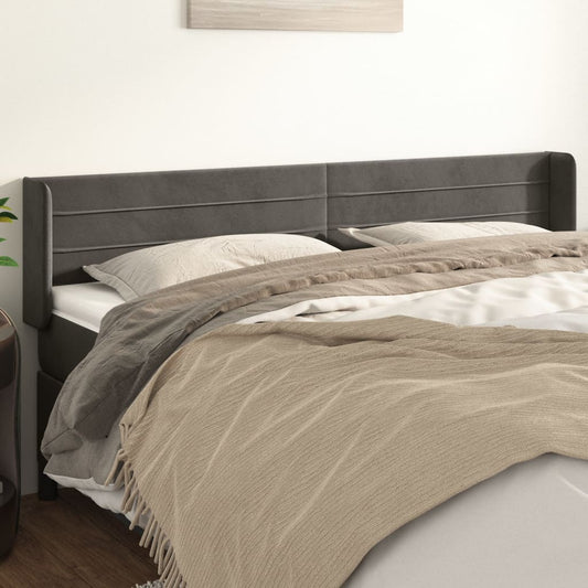 Hoofdbord met randen 203x16x78/88 cm fluweel donkergrijs is nu te koop bij PeponiXL, paradijselijk wonen!