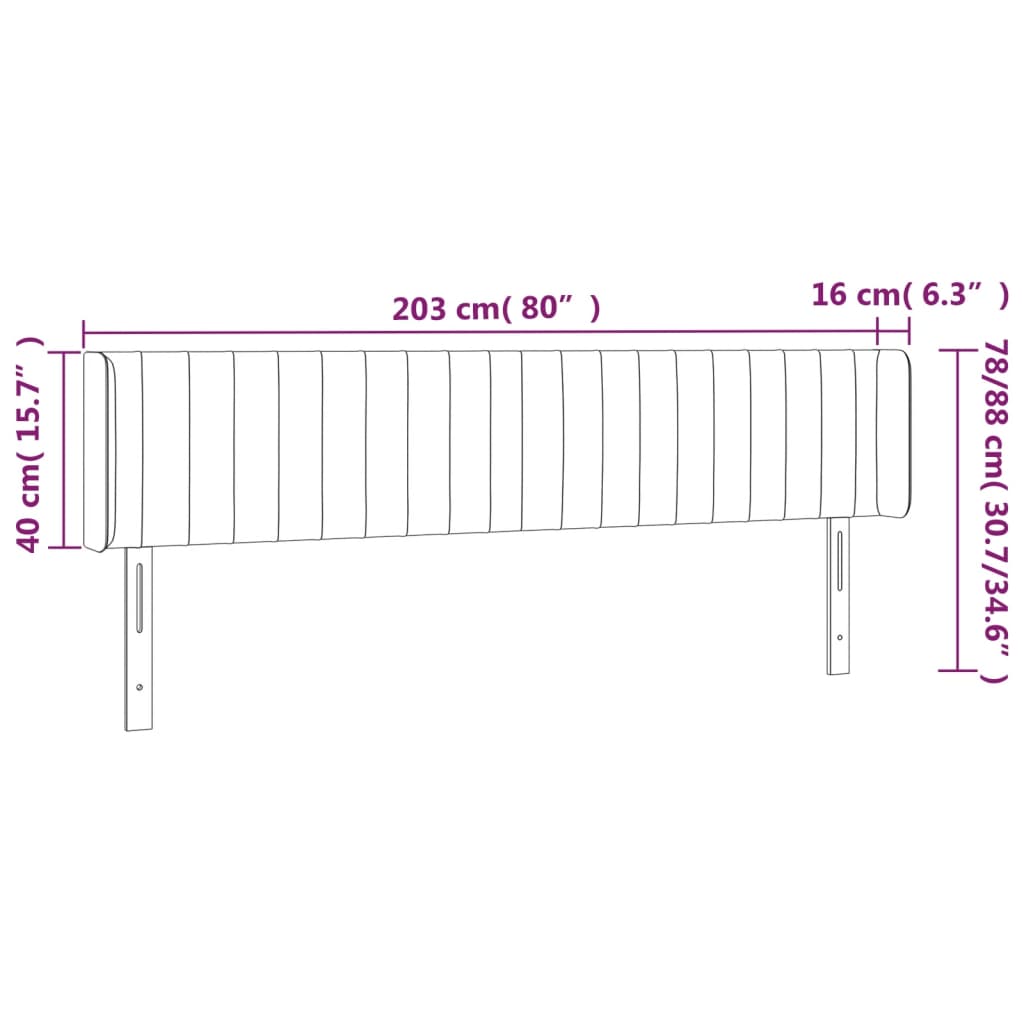 Hoofdbord met randen 203x16x78/88 cm stof donkergrijs is nu te koop bij PeponiXL, paradijselijk wonen!