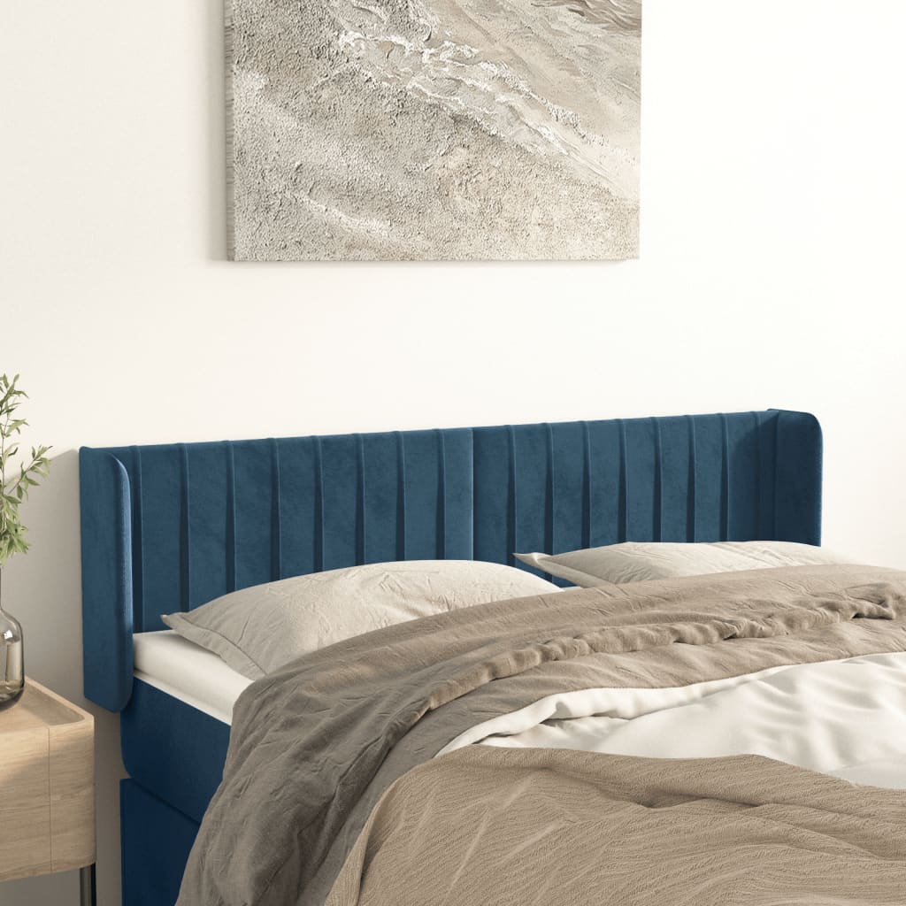 Hoofdbord met randen 147x16x78/88 cm fluweel donkerblauw is nu te koop bij PeponiXL, paradijselijk wonen!