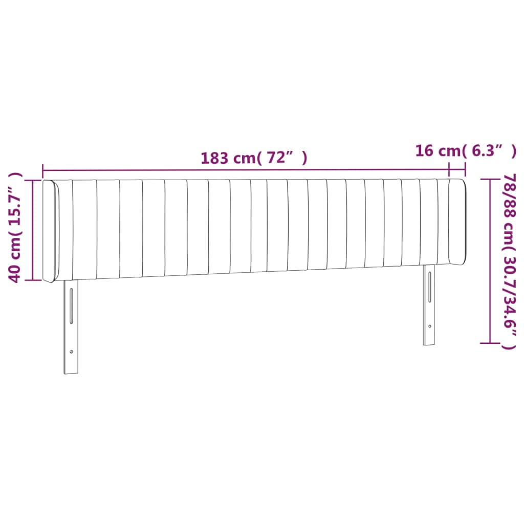 Hoofdbord met randen 183x16x78/88 cm fluweel zwart is nu te koop bij PeponiXL, paradijselijk wonen!
