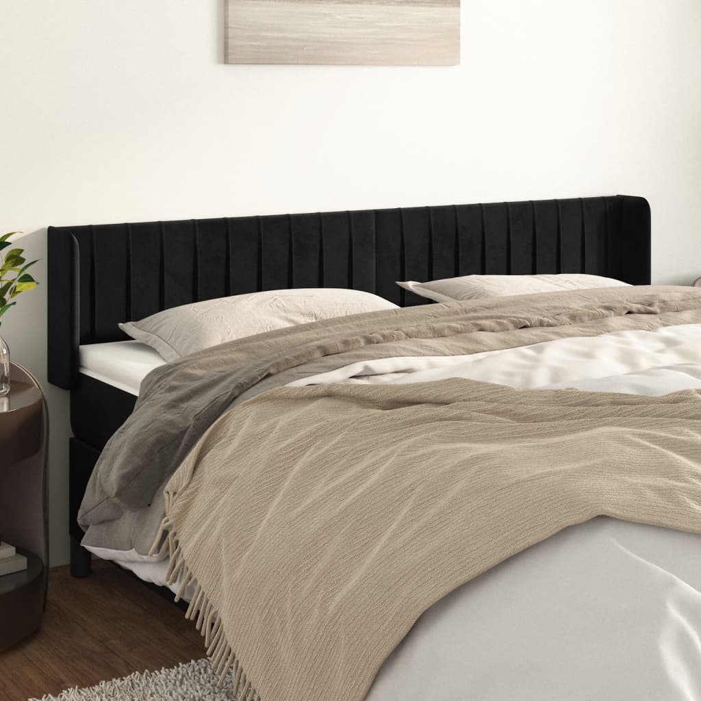 Hoofdbord met randen 203x16x78/88 cm fluweel zwart is nu te koop bij PeponiXL, paradijselijk wonen!