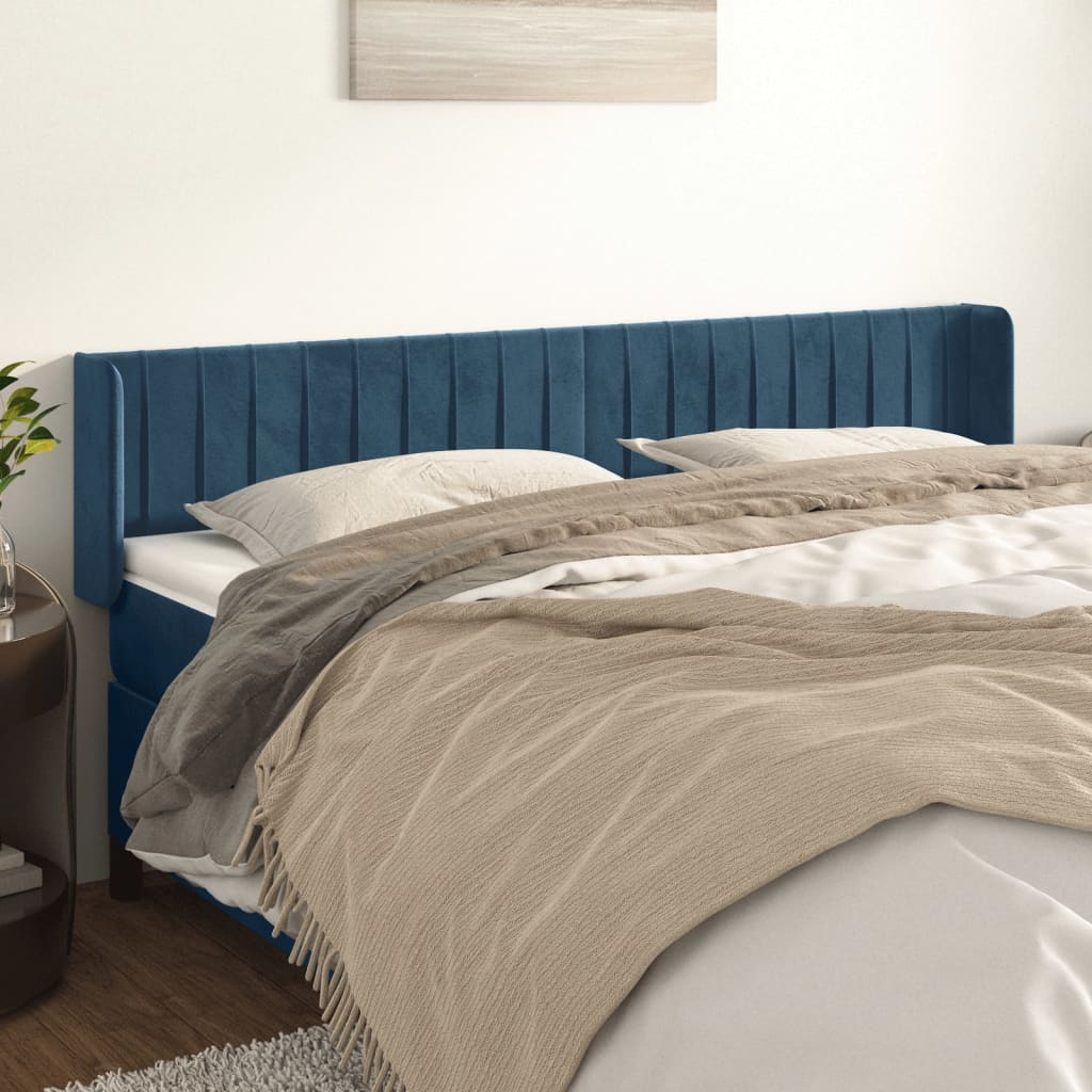 Hoofdbord met randen 203x16x78/88 cm fluweel donkerblauw is nu te koop bij PeponiXL, paradijselijk wonen!