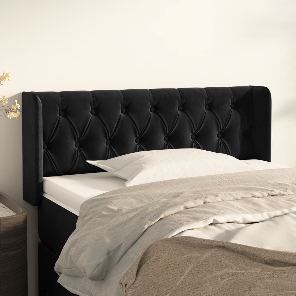 Hoofdbord met randen 93x16x78/88 cm fluweel zwart is nu te koop bij PeponiXL, paradijselijk wonen!