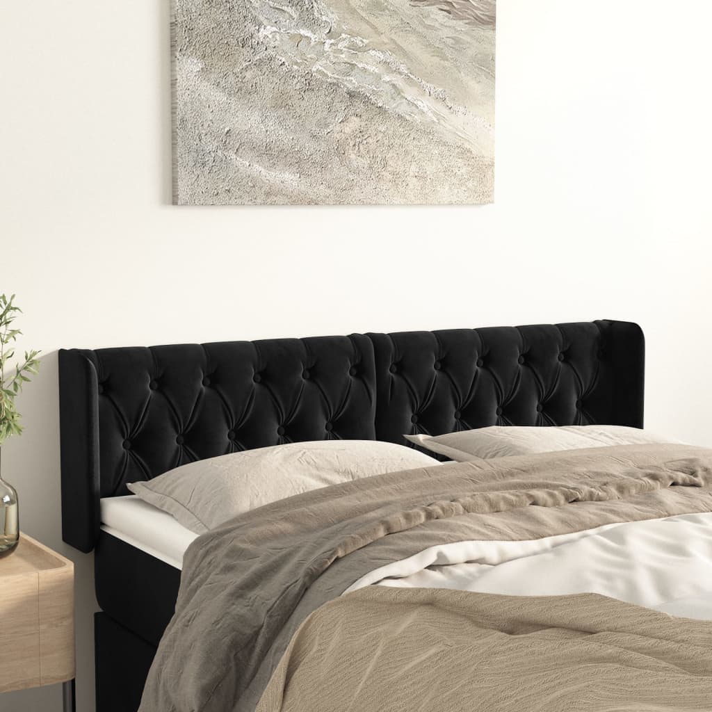 Hoofdbord met randen 147x16x78/88 cm fluweel zwart is nu te koop bij PeponiXL, paradijselijk wonen!