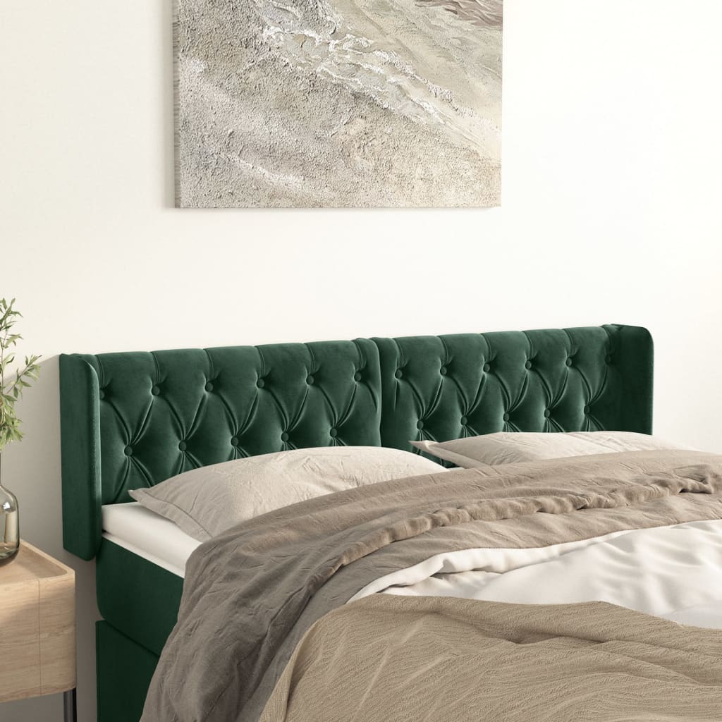 Hoofdbord met randen 147x16x78/88 cm fluweel donkergroen is nu te koop bij PeponiXL, paradijselijk wonen!