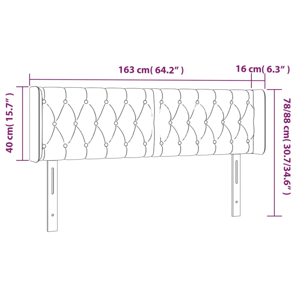 Hoofdbord met randen 163x16x78/88 cm fluweel lichtgrijs is nu te koop bij PeponiXL, paradijselijk wonen!