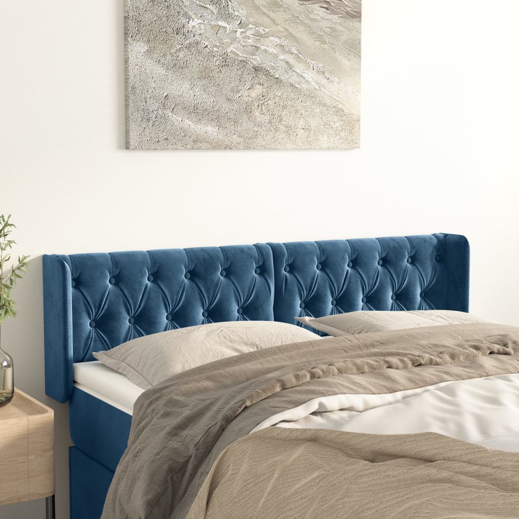 Hoofdbord met randen 163x16x78/88 cm fluweel donkerblauw is nu te koop bij PeponiXL, paradijselijk wonen!