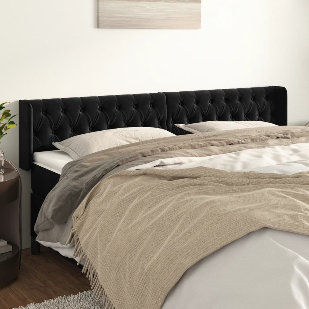 Hoofdbord met randen 203x16x78/88 cm fluweel zwart is nu te koop bij PeponiXL, paradijselijk wonen!