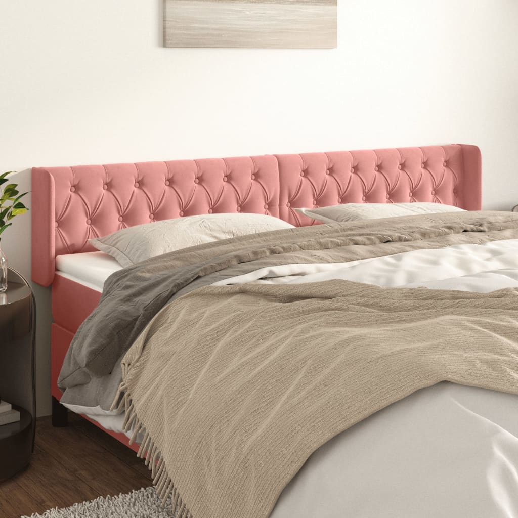 Hoofdbord met randen 203x16x78/88 cm fluweel roze is nu te koop bij PeponiXL, paradijselijk wonen!