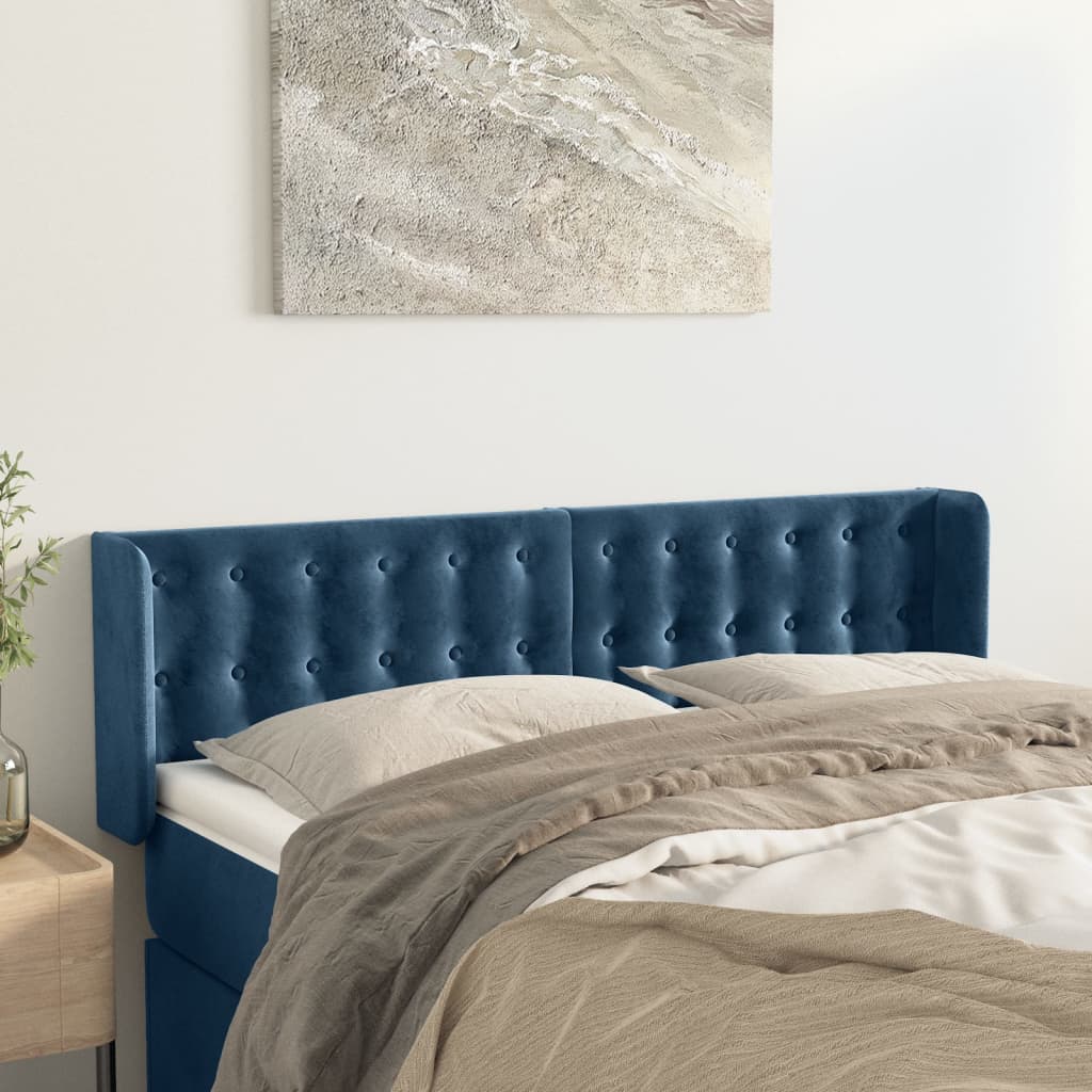Hoofdbord met randen 147x16x78/88 cm fluweel donkerblauw is nu te koop bij PeponiXL, paradijselijk wonen!