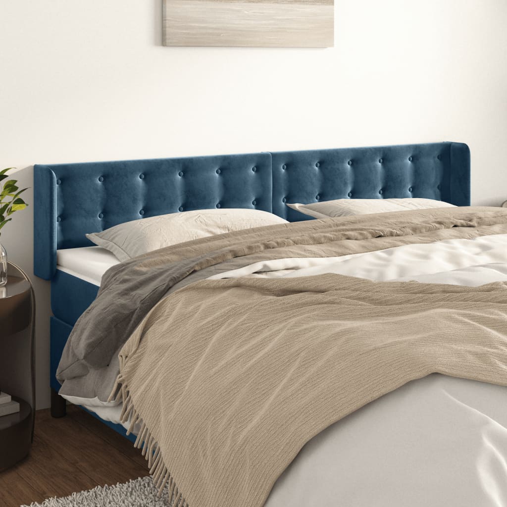 Hoofdbord met randen 163x16x78/88 cm fluweel donkerblauw is nu te koop bij PeponiXL, paradijselijk wonen!