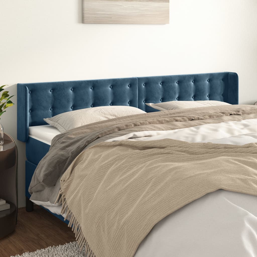 Hoofdbord met randen 203x16x78/88 cm fluweel donkerblauw is nu te koop bij PeponiXL, paradijselijk wonen!
