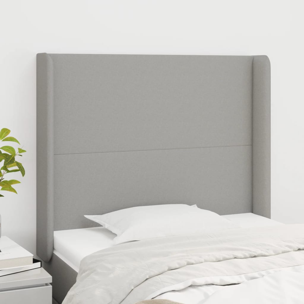 Hoofdbord met randen 93x16x118/128 cm stof lichtgrijs is nu te koop bij PeponiXL, paradijselijk wonen!