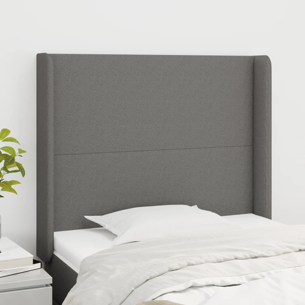 Hoofdbord met randen 93x16x118/128 cm stof donkergrijs is nu te koop bij PeponiXL, paradijselijk wonen!