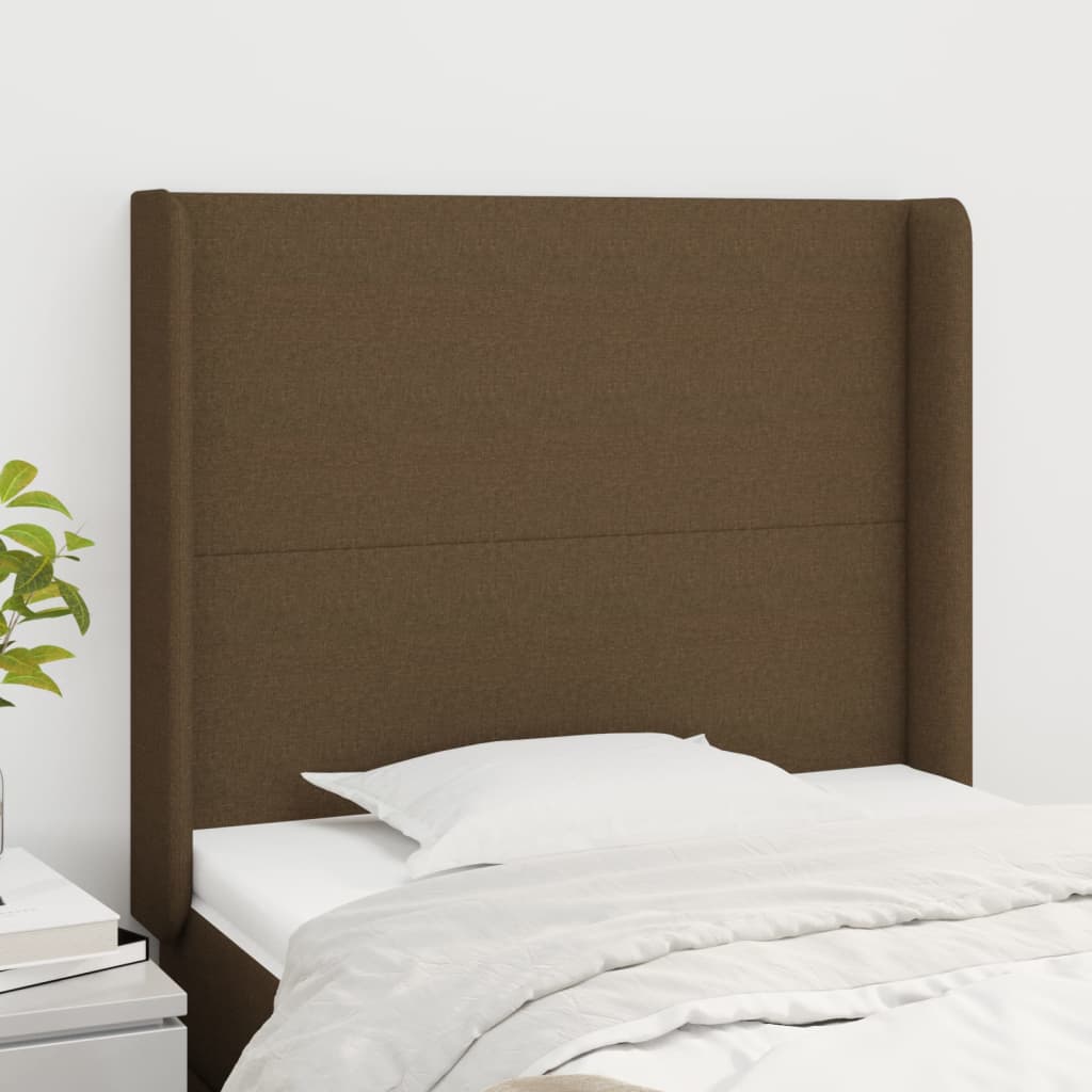 Hoofdbord met randen 93x16x118/128 cm stof donkerbruin is nu te koop bij PeponiXL, paradijselijk wonen!