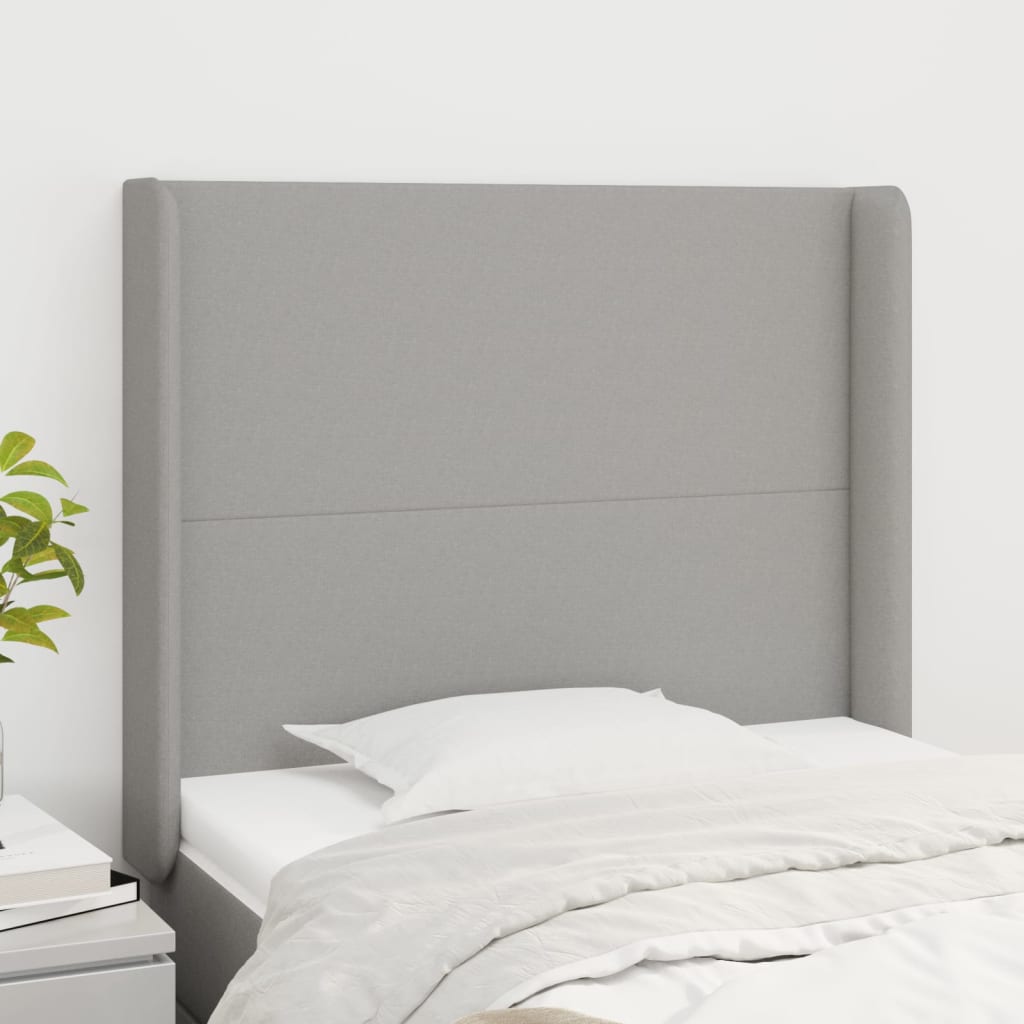Hoofdbord met randen 103x16x118/128 cm stof lichtgrijs is nu te koop bij PeponiXL, paradijselijk wonen!