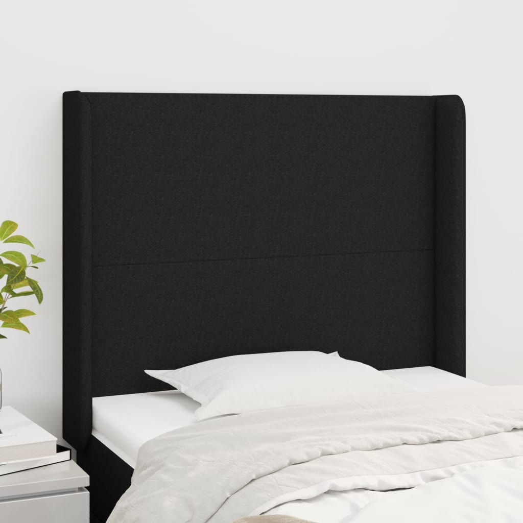 Hoofdbord met randen 103x16x118/128 cm stof zwart is nu te koop bij PeponiXL, paradijselijk wonen!