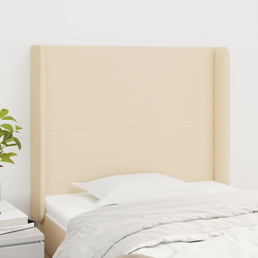 Hoofdbord met randen 103x16x118/128 cm stof crèmekleurig is nu te koop bij PeponiXL, paradijselijk wonen!