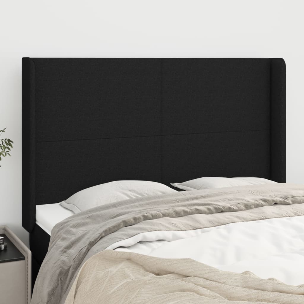 Hoofdbord met randen 147x16x118/128 cm stof zwart is nu te koop bij PeponiXL, paradijselijk wonen!