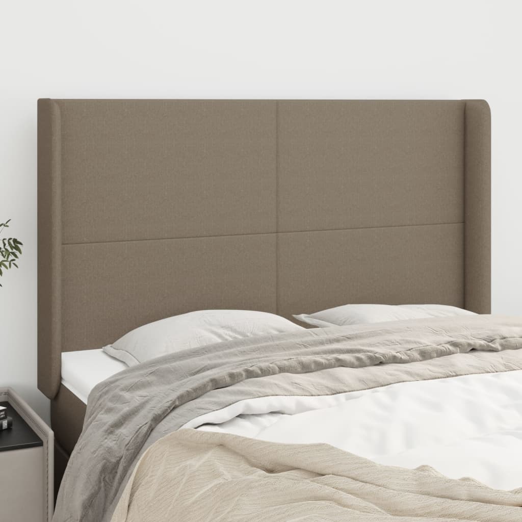 Hoofdbord met randen 147x16x118/128 cm stof taupe is nu te koop bij PeponiXL, paradijselijk wonen!