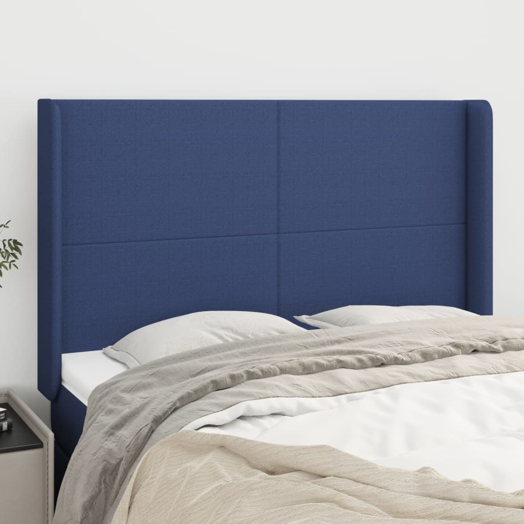 Hoofdbord met randen 147x16x118/128 cm stof blauw is nu te koop bij PeponiXL, paradijselijk wonen!