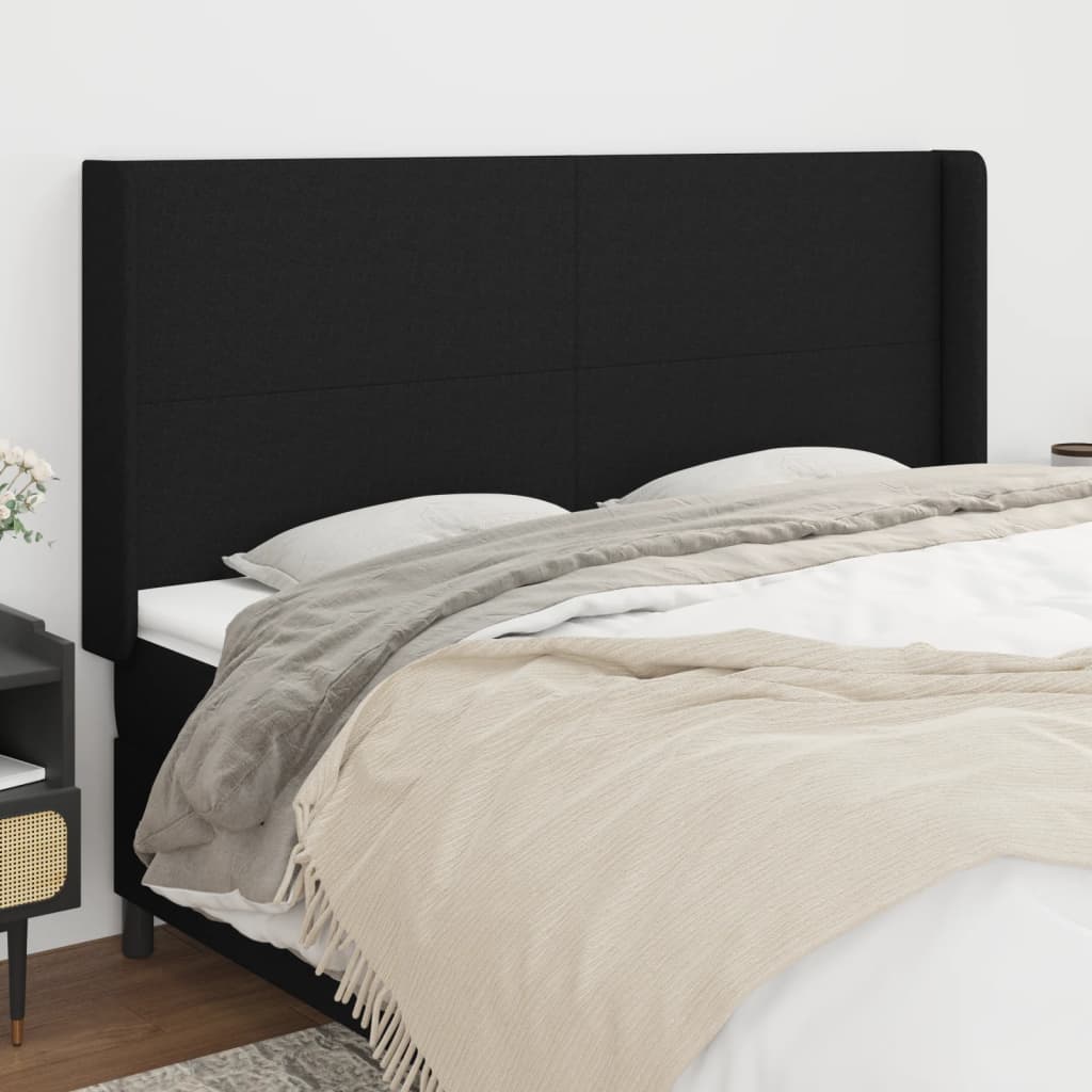 Hoofdbord met randen 183x16x118/128 cm stof zwart is nu te koop bij PeponiXL, paradijselijk wonen!